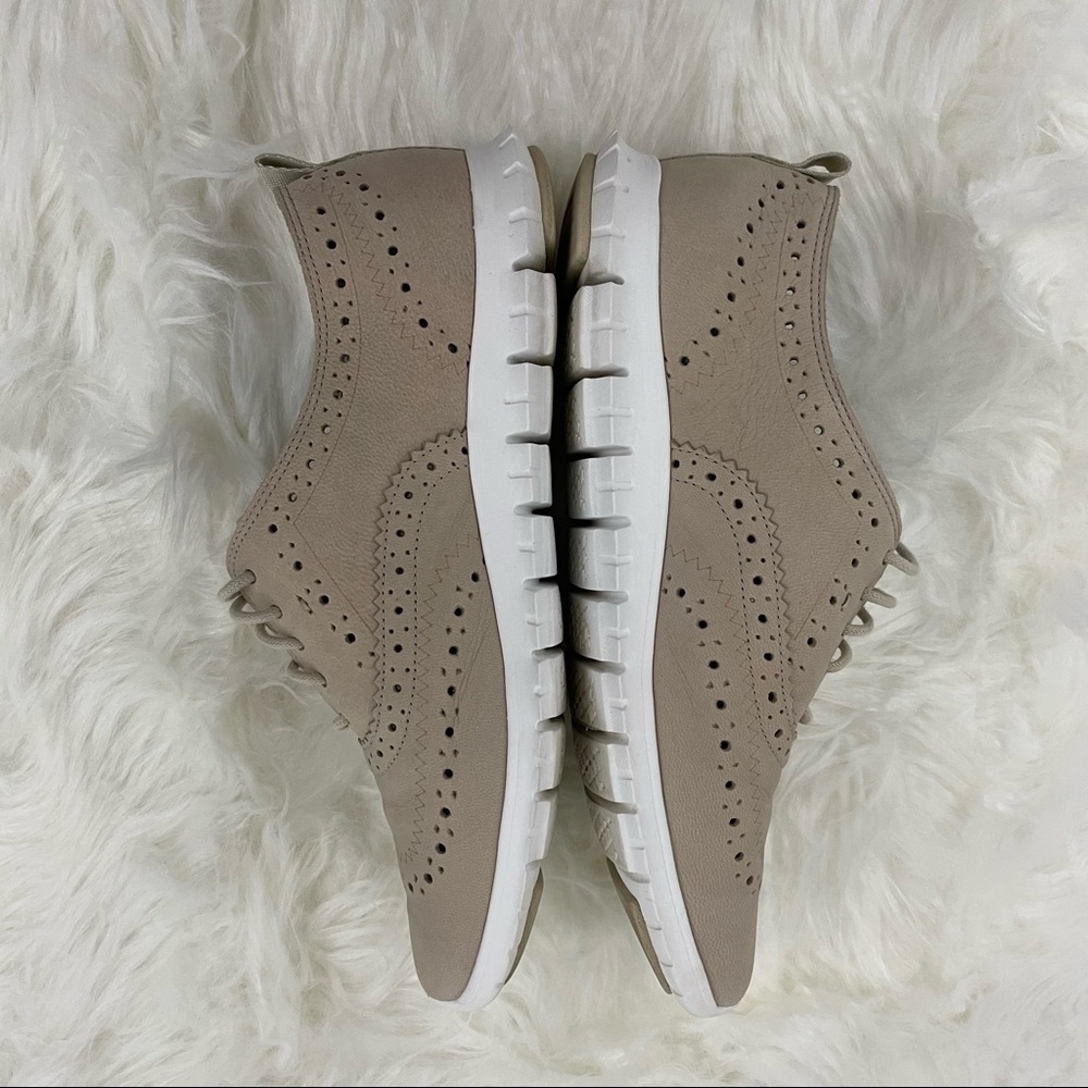 Cole Haan “Zerogrand” Wingtip Oxford Sneakers, Beige and White, Size 6.5